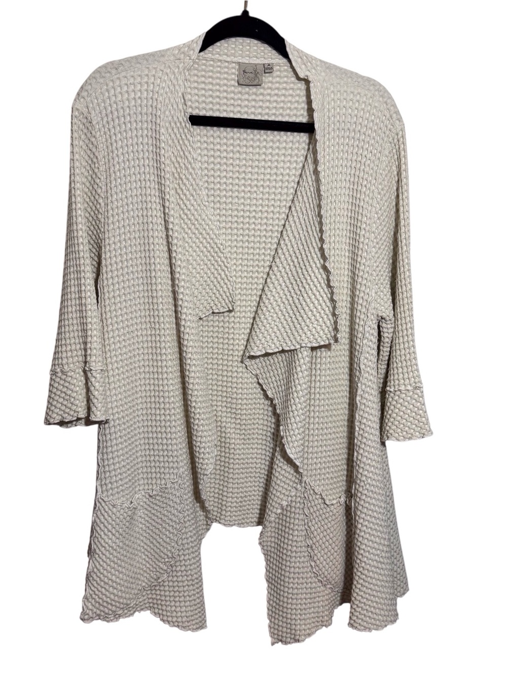 Focus Casual Life Medium White Lagenlook Artsy Cardigan Shawl Collar Waffle